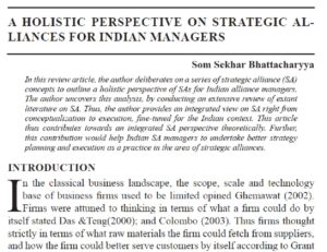 A Holistic Perspective On Strategic Alliances For Indian Managers | Som Sekhar Bhattacharyya