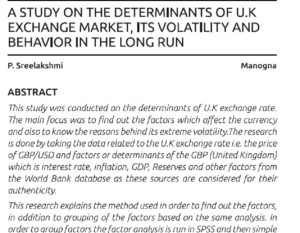 A Study On The Determinants Of U.K Exchange Market, Its Volatility And Behavior In The Long Run | P Sreelakshmi & Manogna