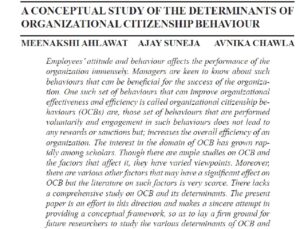 A Conceptual Study Of The Determinants Of Organizational Citizenship Behaviour | Meenakshi Ahlawat, Ajay Suneja & Avnika Chawla