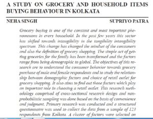 A Study On Grocery And Household Items Buying Behaviour In Kolkata | Neha Singh & Supriyo Patra