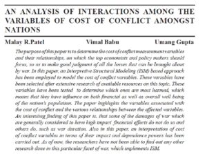 An Analysis Of Interactions Among The Variables Of Cost Of Conflict Amongst Nations | Malay R.Patel,  Vimal Babu & Umang Gupta