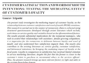 Customer Satisfaction And Word Of Mouth Intentions Testing The Mediating Effect Of Customer Loyalty | Gaurav Tripathi
