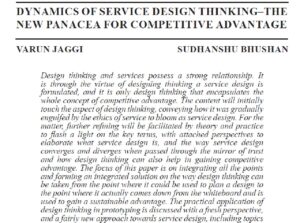 Dynamics Of Service Design Thinking – The New Panacea For Competitive Advantage | Varun Jaggi & Dr. Sudhanshu Bhushan