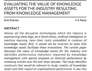 Evaluating The Value Of Knowledge Assets For The Industry Resulting From Knowledge Management | Kirti Sharma & H G Parsa