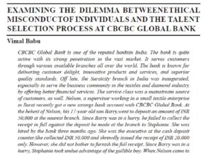 Examining The Dilemma Between Ethical Misconduct Of  Individuals And The Talent Selection Process At Cbcbc Global Bank | Vimal Babu