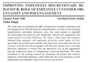 Improving Employees Discretionary Behaviour Role Of Employee Customer Orientation And Job Engagement | Gurjeet Kaur Sahi, Sarabjeet Kour Sudan & Tisha Singh