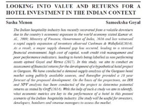 Looking Into Value And Returns For A Hotel Investment In The Indian Context | Sasha Menon & Sameeksha Goyal