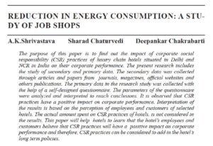Reduction In Energy Consumption: A Study Of Job Shops | A.K.Shrivastava, Sharad Chaturvedi & Deepankar Chakrabarti