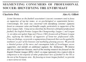 Segmenting Consumers Of Professional Soccer Identifying The Enthusiast | Charlotte Pick & Alex G. Gillett