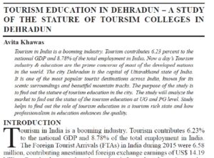 Tourism Education In Dehradun – A Study Of The Stature Of Toursim Colleges In Dehradun | Avita Khawas