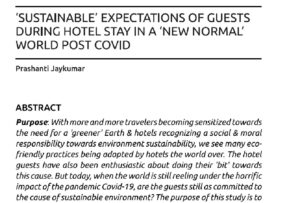‘Sustainable’ Expectations Of Guests During Hotel Stay In A ‘New Normal’ World Post Covid |  Prashanti Jaykumar