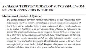 A Characteristic Model Of Successful Women Entrepreneurs In The UK | Mohammed Shahedul Quader