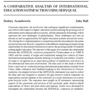 A Comparative Analysis Of International Education Satisfaction Using Servqual | Rodney Arambewela & John Hall