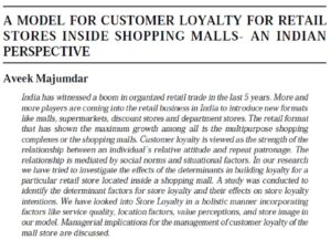 A Model For Customer Loyalty For Retail Stores Inside Shopping Malls- An Indian Perspective | Aveek Majumdar
