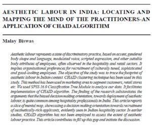 Aesthetic Labour In India: Locating And Mapping The Mind Of The Practitioners-An Application Of Chaidalgorithm | Malay Biswas