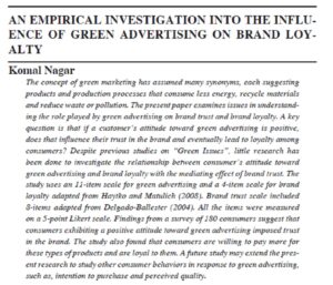 An Empirical Investigation Into The Influence Of Green Advertising On Brand Loyalty | Komal Nagar