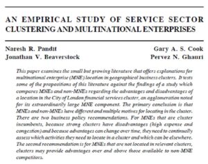 An Empirical Study Of Service Sector Clustering And Multinational Enterprises | Naresh R. Pandit,  Gary A. S. Cook, Jonathan V. Beaverstock  & Pervez N. Ghauri