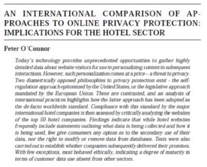 An International Comparison Of Approaches To Online Privacy Protection: Implications For The Hotel Sector | Peter O?Connor