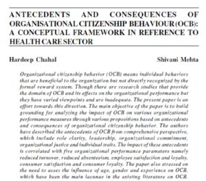 Antecedents And Consequences Of Organisational Citizenship Behaviour (Ocb): A Conceptual Framework In Reference To Health Care Sector | Hardeep Chahal & Shivani Mehta