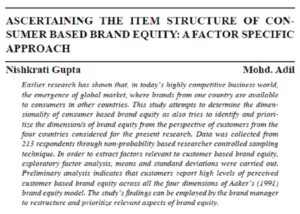 Ascertaining The Item Structure Of Consumer Based Brand Equity: A Factor Specific Approach | Nishkrati Gupta & Mohd. Adil