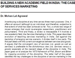 Building A New Academic Field In India: The Case Of Services Marketing | Mohan Lal Agrawal