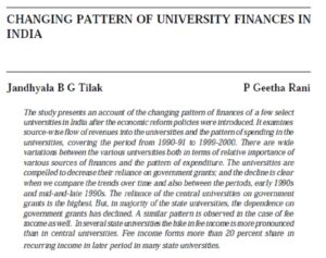 Changing Pattern Of University Finances In India | Jandhyala B G Tilak & P Geetha Rani