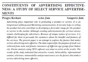 Constituents Of Advertising Effectiveness: A Study Of Select Service Advertisements | Pragya Keshari, Asha Jain & Sangeeta Jain
