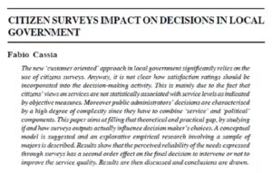 Citizen Surveys Impact On Decisions In Local Government | Fabio Cassia
