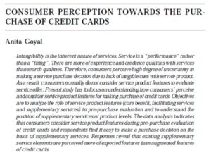 Consumer Perception Towards The Purchase Of Credit Cards | Anita Goyal