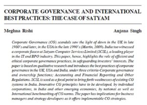 Corporate Governance And International Best Practices: The Case Of Satyam | Meghna Rishi & Anjana Singh
