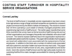 Costing Staff Turnover In Hospitality Service Organisations | Conrad Lashley