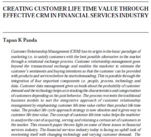 Creating Customer Life Time Value Through Effective CRM In Financial Services Industry | Tapan K Panda