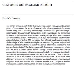 Customer Outrage And Delight | Harsh V. Verma | Vol. 3 No. 1