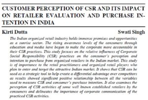 Customer perception of CSR and its impact on retailer evaluation and purchase intention in India | Kirti Dutta & Swati Singh