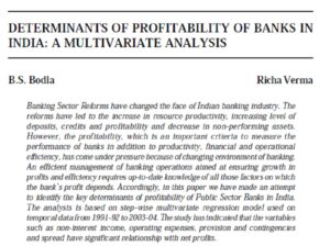 Determinants Of Profitability Of Banks In India: A Multivariate Analysis | B.S. Bodla & Richa Verma
