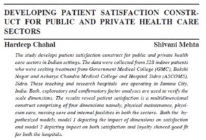 Developing Patient Satisfaction Construct For Public And Private Health Care Sectors | Hardeep Chahal & Shivani Mehta
