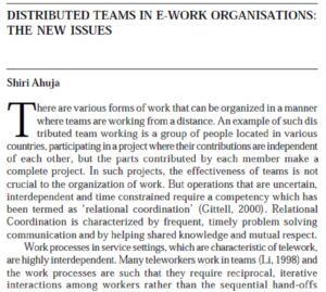Distributed Teams In E-Work Organisations: The New Issues | Shiri Ahuja