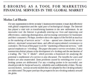 E-Broking As A Tool For Marketing Financial Services In The Global Market | Madan Lal Bhasin