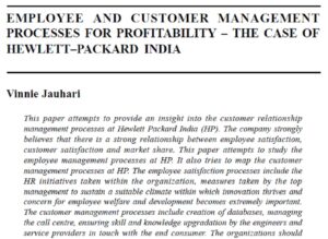 Employee And Customer Management Processes For Profitability ? The Case Of Hewlett?Packard India | Vinnie Jauhari |