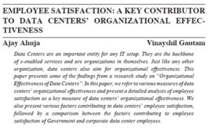 Employee Satisfaction: A Key Contributor To Data Centers' Organizational Effectiveness | Ajay Ahuja & Vinayshil Gautam