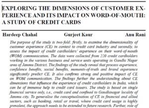 Exploring The Dimensions Of Customer Experience And Its Impact On Word-Of-Mouth: A Study Of Credit Cards | Hardeep Chahal, Gurjeet Kaur & Anu Rani