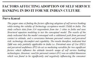 Factors Affecting Adoption of Self Service Banking in Do it for me Indian Culture | Purva Kansal