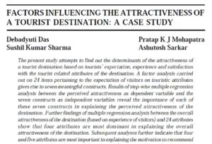 Factors Influencing The Attractiveness Of A Tourist Destination: A Case Study | Debadyuti Das, Pratap K J Mohapatra, Sushil Kumar Sharma & Ashutosh Sarkar