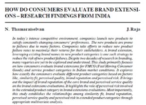 How Do Consumers Evaluate Brand Extensions ? Research Findings From India | N. Thamaraiselvan & J.Raja