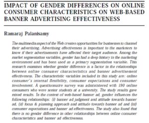 Impact Of Gender Differences On Online Consumer Characteristics On Web-Based Banner Advertising Effectiveness | Ramaraj Palanisamy