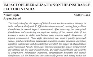 Impact Of Liberalization On The Insurance Sector In India | Nimit Gupta, Sudhir Rana & Arpan Anand