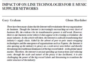 Impact Of On-Line Technologies For E-Music Supplier Networks | Gary Graham & Glenn Hardaker