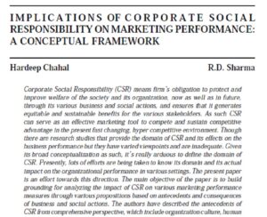 Implications Of Corporate Social Responsibility On Marketing Performance: A Conceptual Framework | Hardeep Chahal & R.D. Sharma