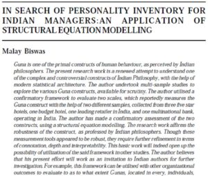 In Search Of Personality Inventory For Indian Managers:An Application Of Structural Equation Modelling R | Malay Biswas