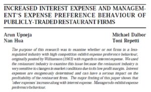 Increased Interest Expense And Management's Expense Preference Behaviour Of Publicly-Traded Restaurant Firms | Arun Upneja, Michael Dalbor, Nan Hua & Toni Repetti